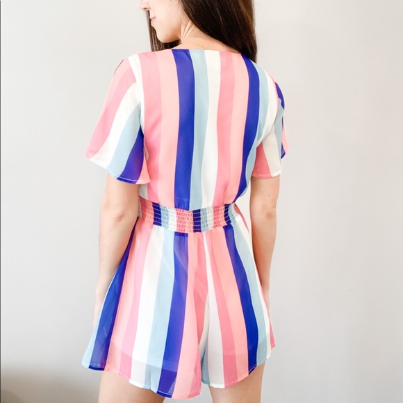 **SOLD** Pink Lily Multicolor Striped Romper - Picture 2 of 3